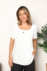 Swiss Dot Puff Sleeve Square Neck Blouse - Feminine & Trendy Style